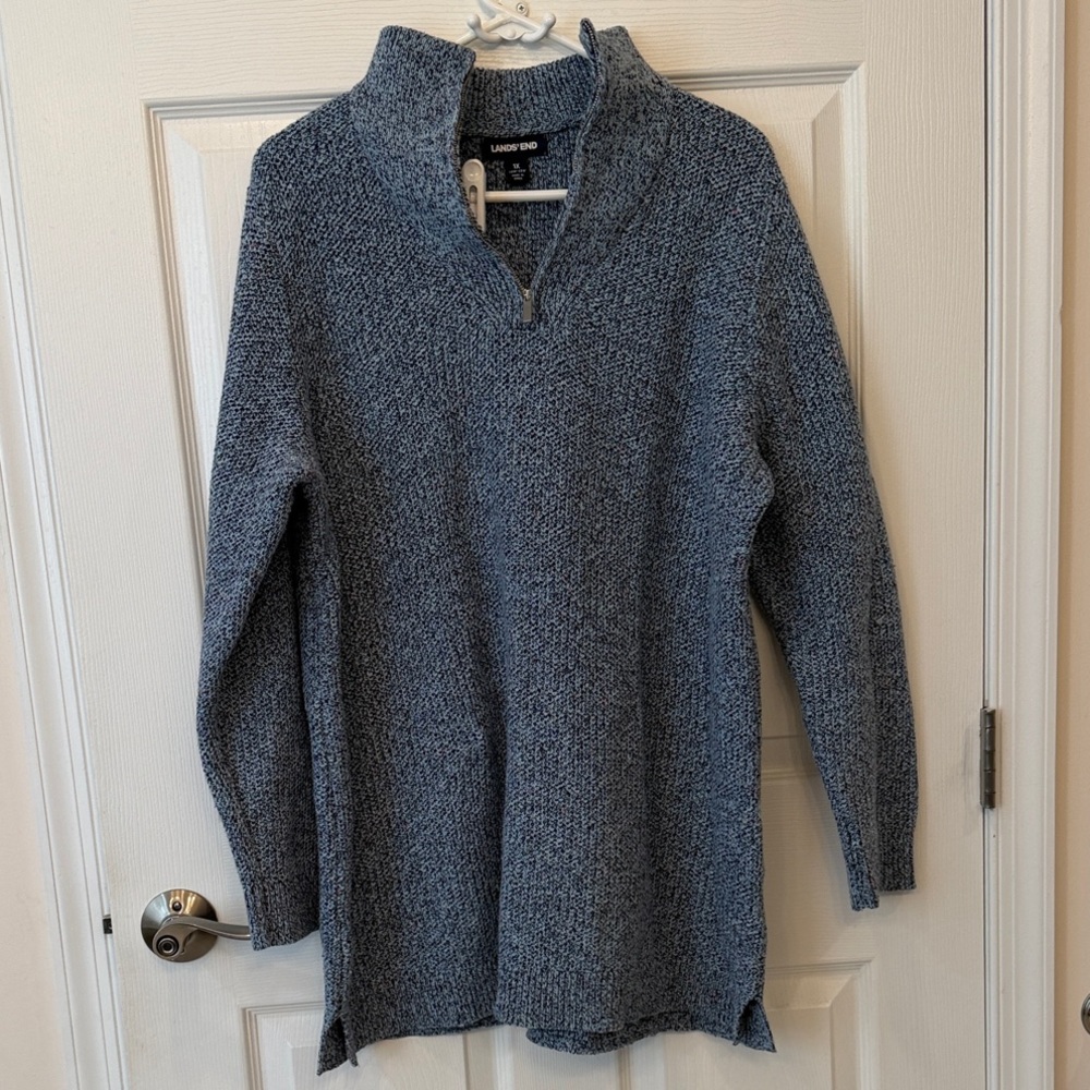 Lands' End Women's Blue 1/4 Zip Sweater